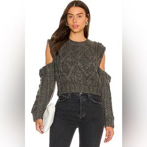For Love & Lemons • Women’s Andie Grey Cut Out Cable Knit Sweater XS NWT